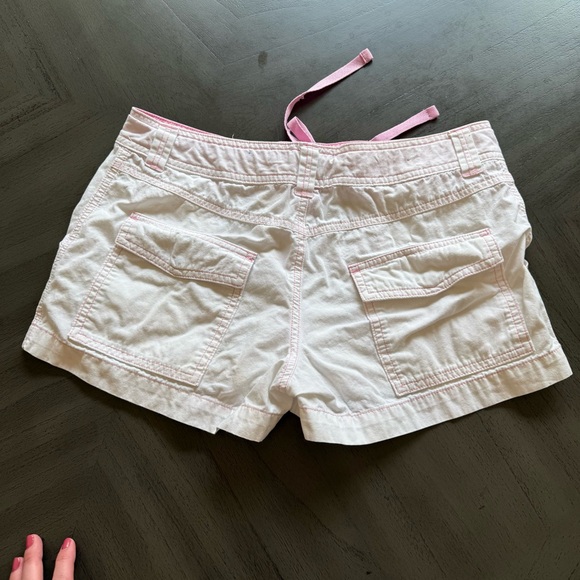 VTG Mossimo Y2K White Utility Cargo Shorts Pink Contrast Stitching Sz M - Picture 7 of 9